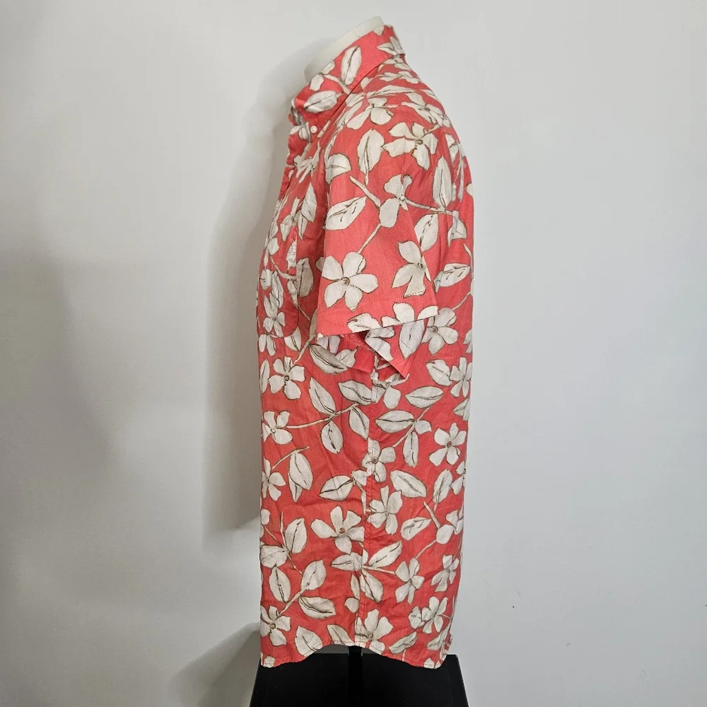 J.Crew Shirt Coral Floral Hawaiian Aloha Short‎ Sleeve Button Down Mens Medium